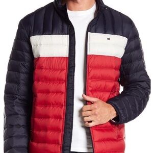Tommy Hilfiger Men's Bold Red and Navy Puffer Jacket